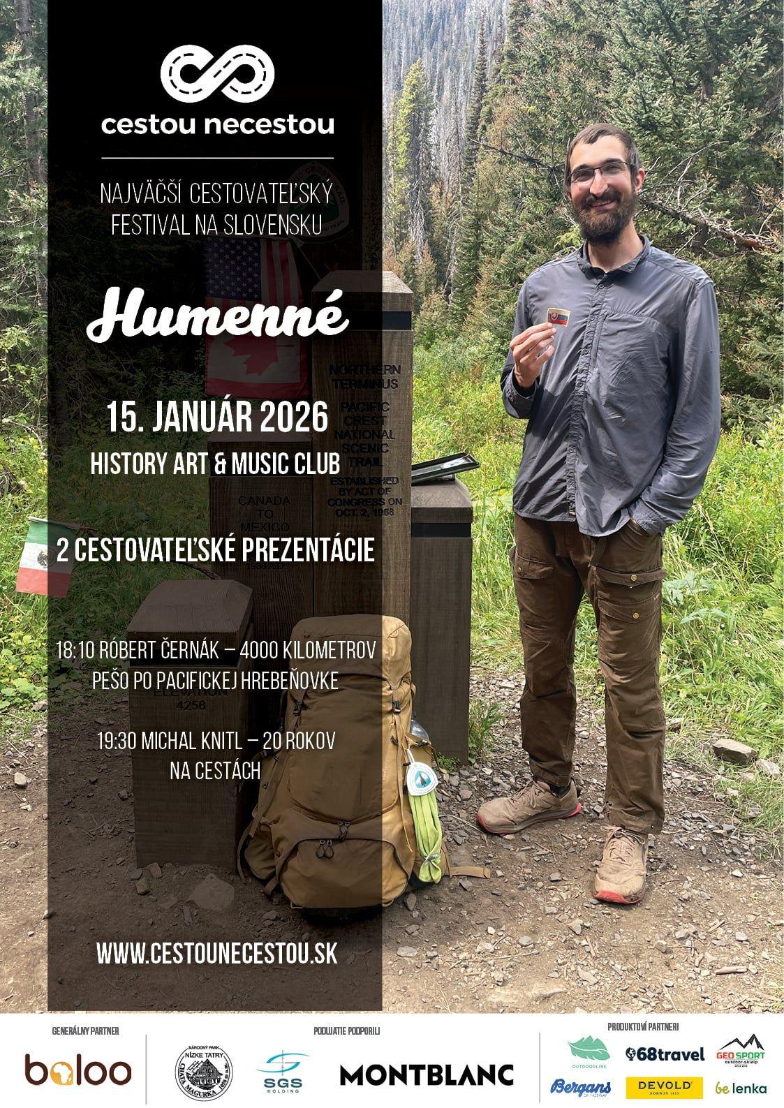 Plagát – Humenné – Cestou necestou – Pacifická hrebeňovka a 20 rokov na cestách